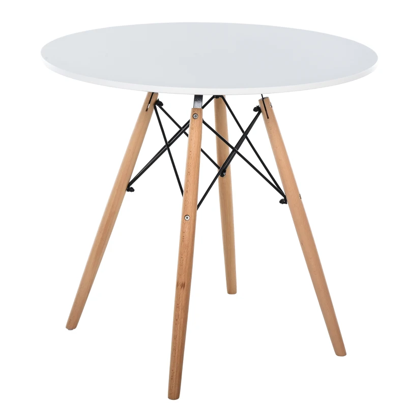 HOMCOM 31.5" Round Kitchen Dining Table Mid-Century Eiffel Style Space Saving Tea Table Wooden Leg for Living Room Office Conference, White
