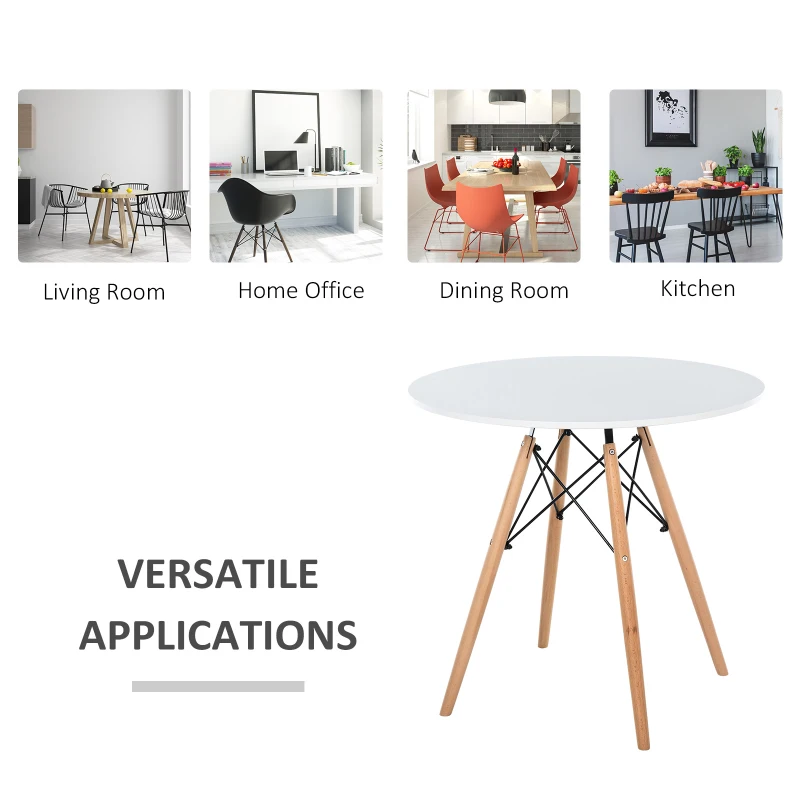 HOMCOM 31.5" Round Kitchen Dining Table Mid-Century Eiffel Style Space Saving Tea Table Wooden Leg for Living Room Office Conference, White