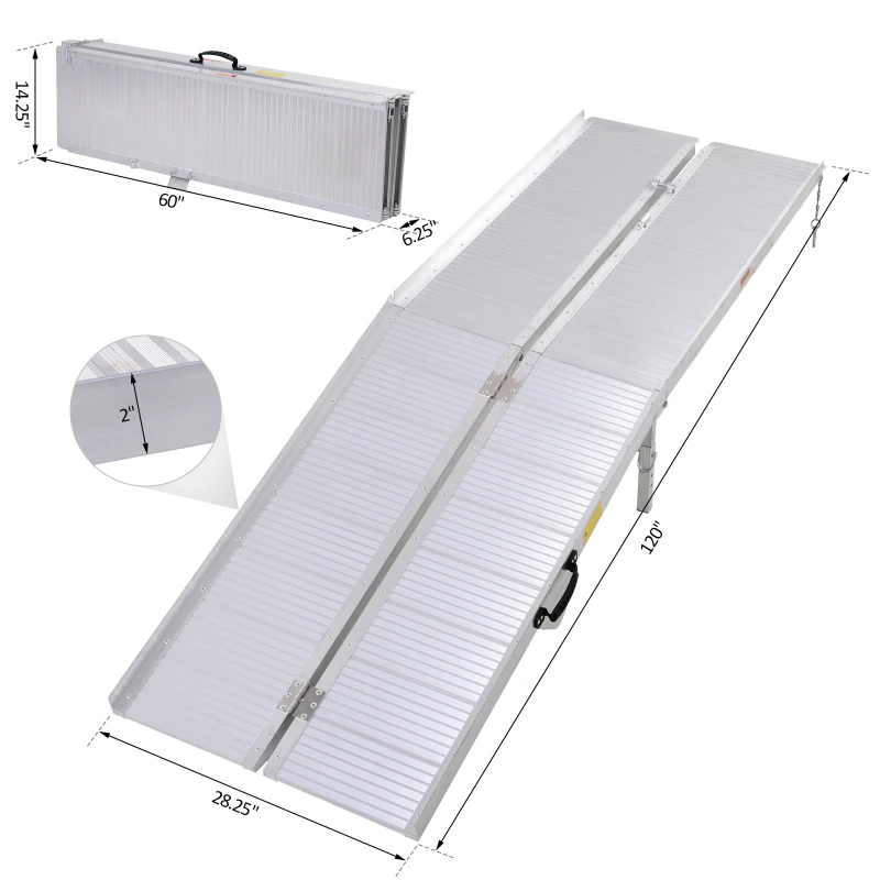 HOMCOM 10.2ft Wheelchair Ramp Foldable Portable Scooter Mobility Easy Access Carrier Ramp with Carrying Handle Aluminum Alloy