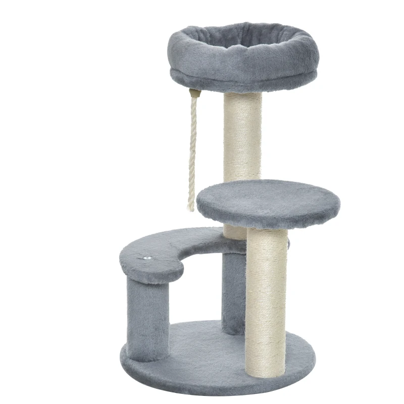 PawHut 26" Cat Scratching Tree Kitty Playhouse Activity Center 2 Perch w/ Sisal Rope Grey