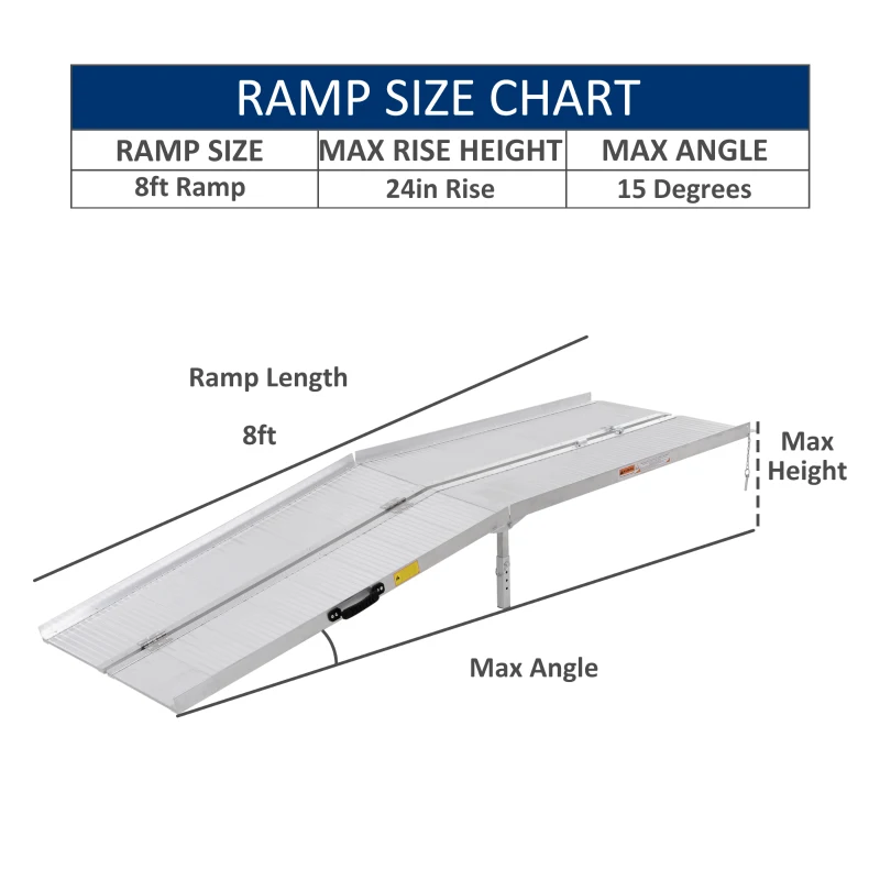 HOMCOM 8ft Wheelchair Ramp Foldable Portable Scooter Mobility Easy Access Carrier Ramp with Carrying Handle Aluminum Alloy