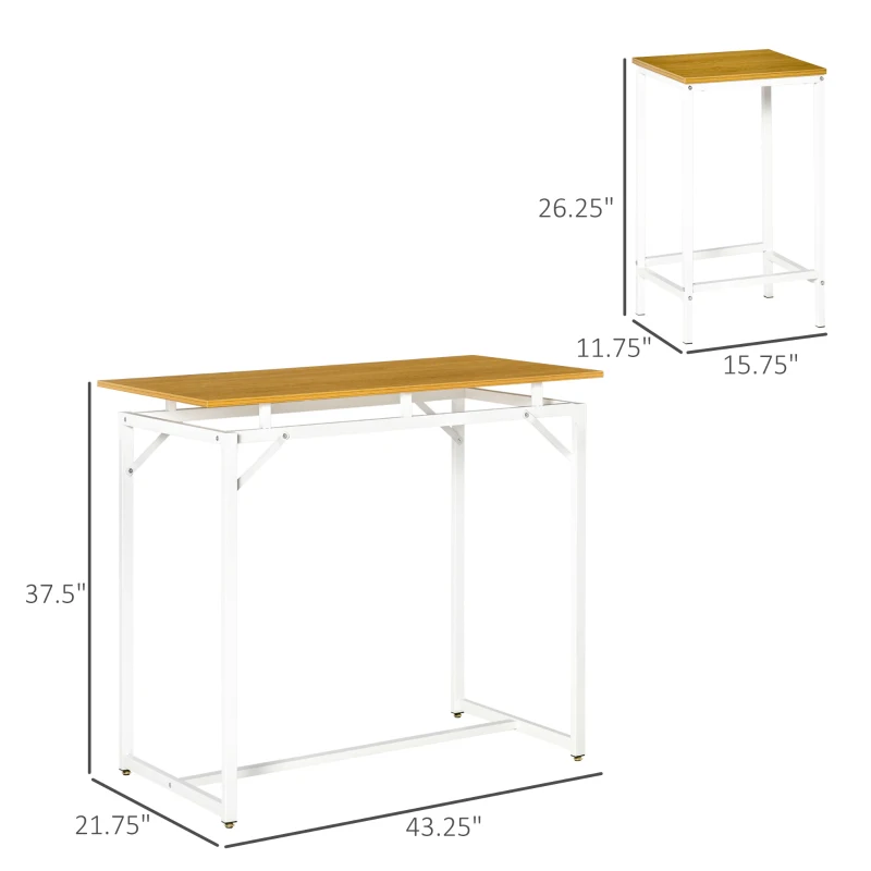 HOMCOM 5 Pieces Bar Table Set, Dining Table Set Breakfast Table with 4 Stools for Dining Room, Homc Kitchen, Oak