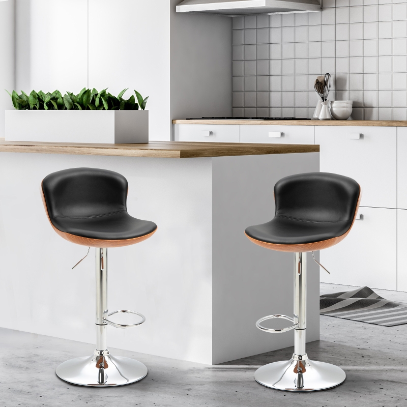 HOMCOM 2 Piece Modern Barstools with Backrest Counter Chairs with Footrest Swivel Black
