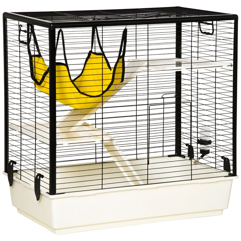 PawHut Rabbit Cage, Portable Small Animal Cage for Chinchilla Adult Rats Large Guinea Pig Mink Ferret with Hammock Water Bottle Food Dish Ramps, 31.5" x 19" x 31"