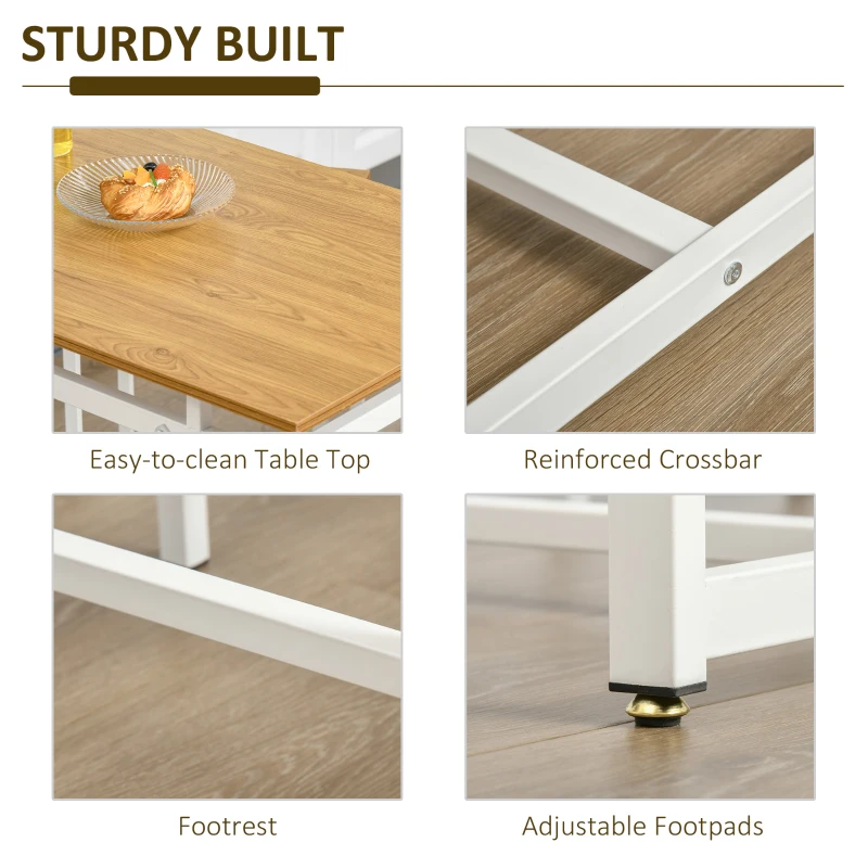 HOMCOM 5 Pieces Bar Table Set, Dining Table Set Breakfast Table with 4 Stools for Dining Room, Homc Kitchen, Oak