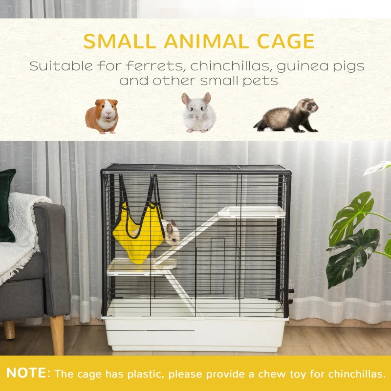 PawHut Rabbit Cage, Portable Small Animal Cage for Chinchilla Adult Rats Large Guinea Pig Mink Ferret with Hammock Water Bottle Food Dish Ramps, 31.5" x 19" x 31"
