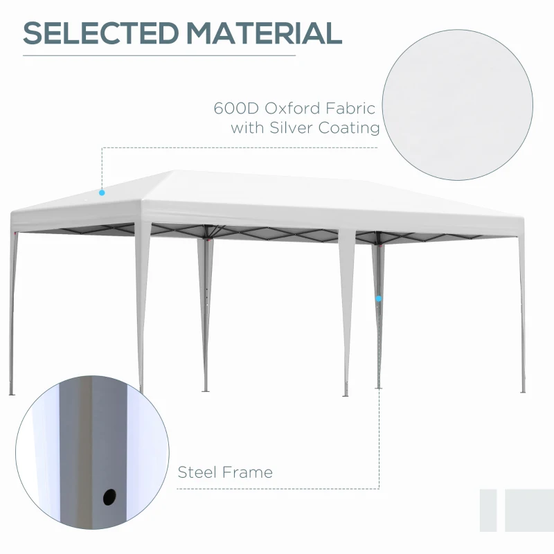 Outsunny 10' x 20' Pop Up Canopy Tent, Heavy Duty Tents for Parties, Outdoor Instant Gazebo Sun Shade Shelter with Carry Bag, for Catering, Events, Wedding, Backyard BBQ, White