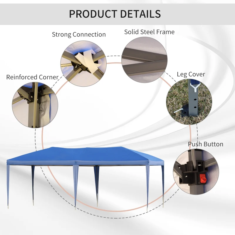 Outsunny 10' x 20' Pop Up Canopy, UV Fighting Roof, Carry Bag for Patio, Backyard, Beach, Garden, Blue