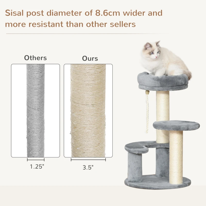 PawHut 26" Cat Scratching Tree Kitty Playhouse Activity Center 2 Perch w/ Sisal Rope Grey