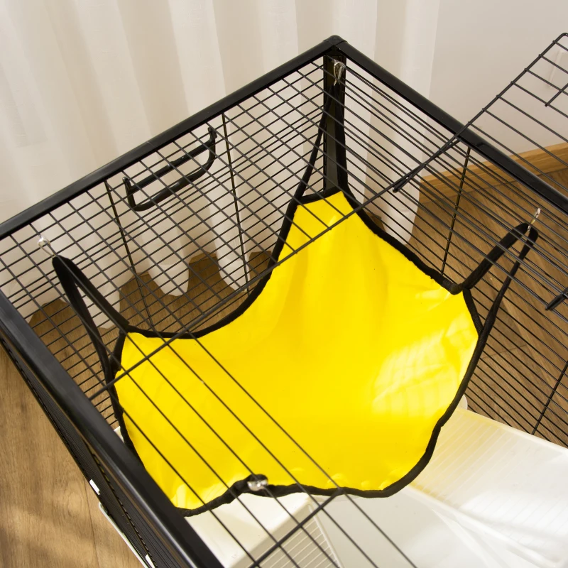 PawHut Rabbit Cage, Portable Small Animal Cage for Chinchilla Adult Rats Large Guinea Pig Mink Ferret with Hammock Water Bottle Food Dish Ramps, 31.5" x 19" x 31"
