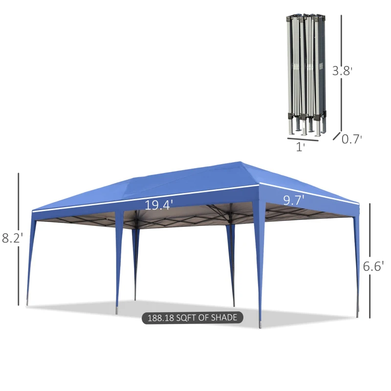 Outsunny 10' x 20' Pop Up Canopy, UV Fighting Roof, Carry Bag for Patio, Backyard, Beach, Garden, Blue