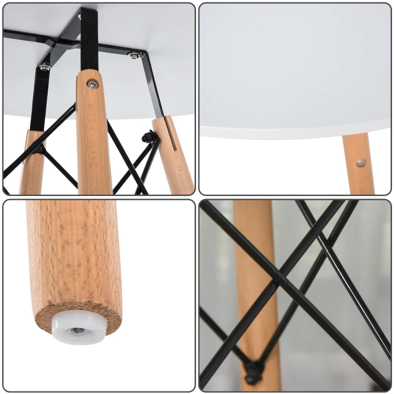 HOMCOM 31.5" Round Kitchen Dining Table Mid-Century Eiffel Style Space Saving Tea Table Wooden Leg for Living Room Office Conference, White