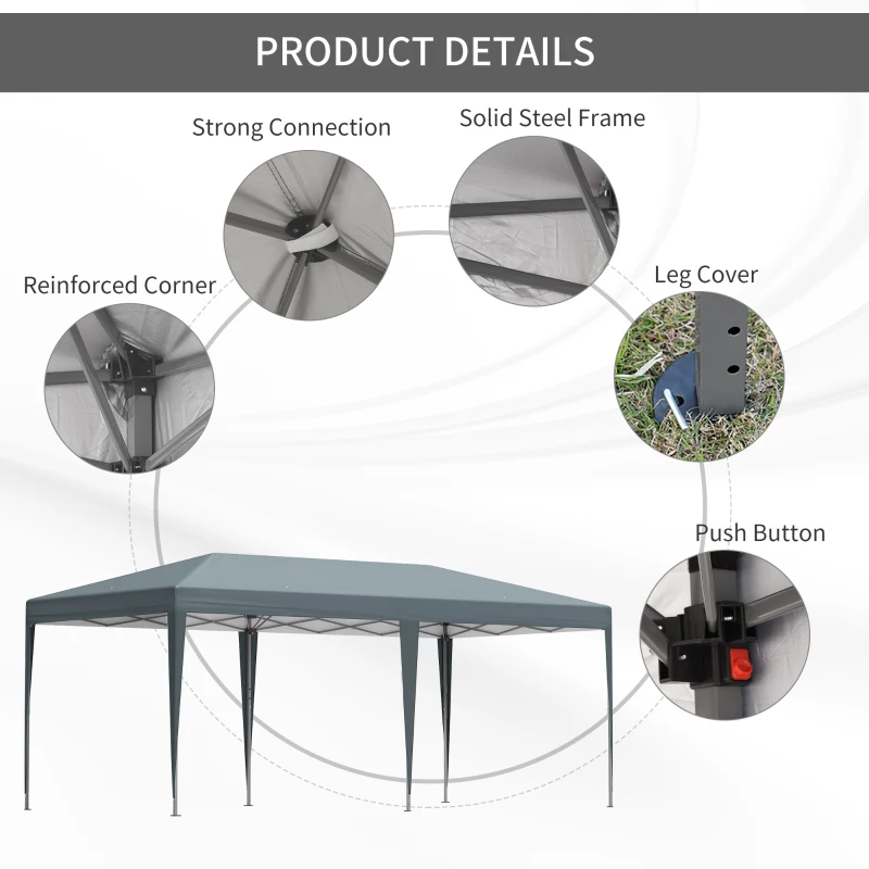 Outsunny 10' x 20' Outdoor Gazebo Pop Up Canopy Party Tent with Carrying Bag, Grey