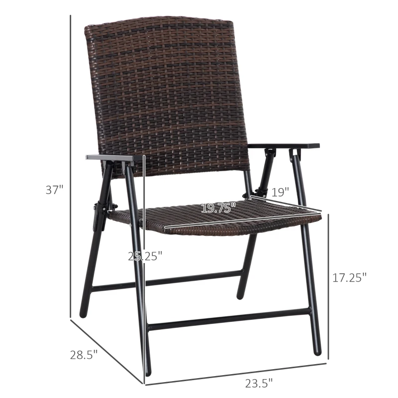 Outsunny Folding Patio Chair Set of 4, Rattan Folding Chairs with Armrest, Steel Frame for Outdoors, Camping, Mixed Brown