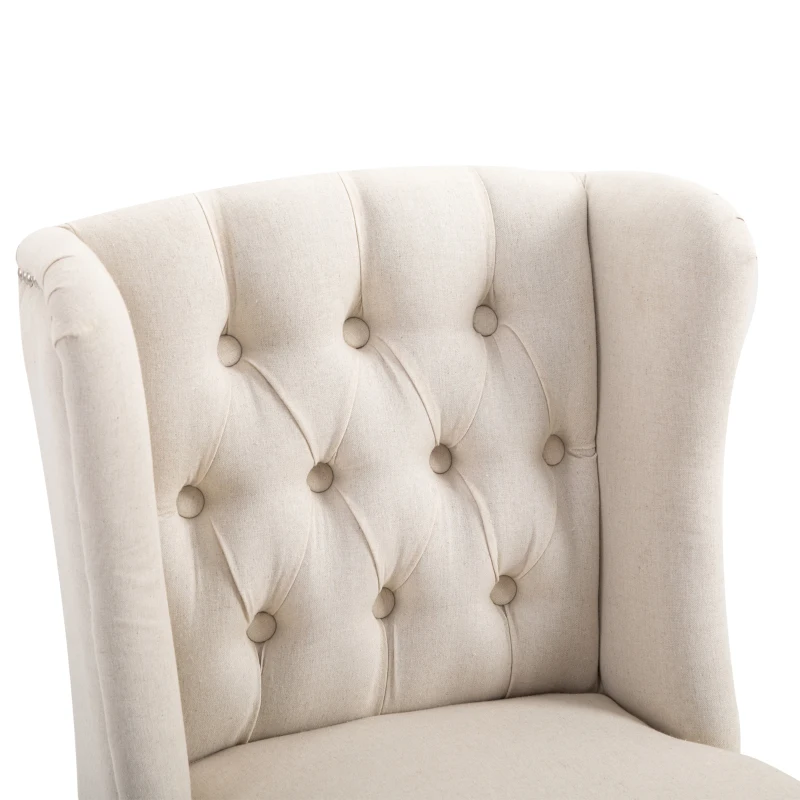 HOMCOM Counter Height Bar Stools Set of 2, Upholstered 26.75" Seat Height Barstools, Breakfast Chairs with Nailhead-Trim & Tufted Back, Wood Legs, Beige