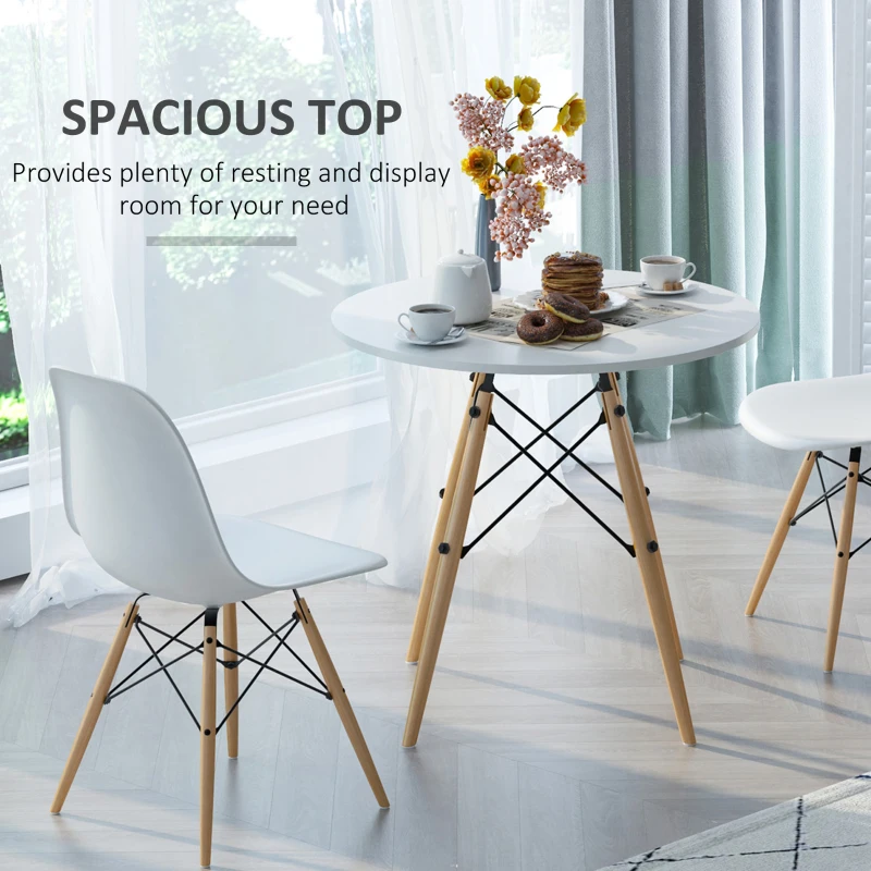HOMCOM 31.5" Round Kitchen Dining Table Mid-Century Eiffel Style Space Saving Tea Table Wooden Leg for Living Room Office Conference, White