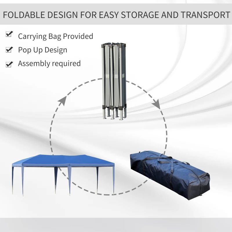 Outsunny 10' x 20' Pop Up Canopy, UV Fighting Roof, Carry Bag for Patio, Backyard, Beach, Garden, Blue