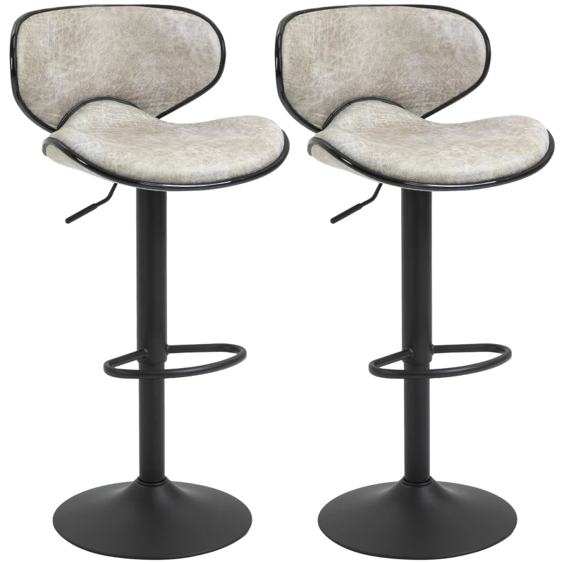 HOMCOM Vintage Bar Stool Set of 2 Microfiber Cloth Adjustable Height Armless Chairs with Swivel Seat, Taupe Grey
