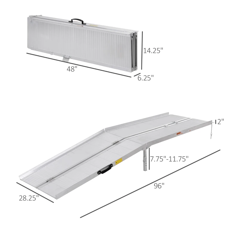 HOMCOM 8ft Wheelchair Ramp Foldable Portable Scooter Mobility Easy Access Carrier Ramp with Carrying Handle Aluminum Alloy