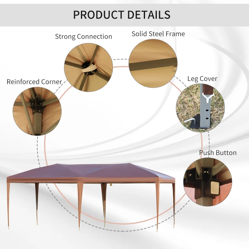 Outsunny 10' x 20' Pop Up Canopy, UV Fighting Roof, Carry Bag for Patio, Backyard, Beach, Garden, Coffee