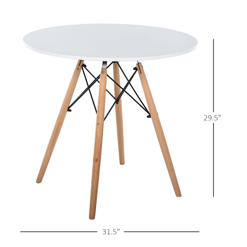 HOMCOM 31.5" Round Kitchen Dining Table Mid-Century Eiffel Style Space Saving Tea Table Wooden Leg for Living Room Office Conference, White