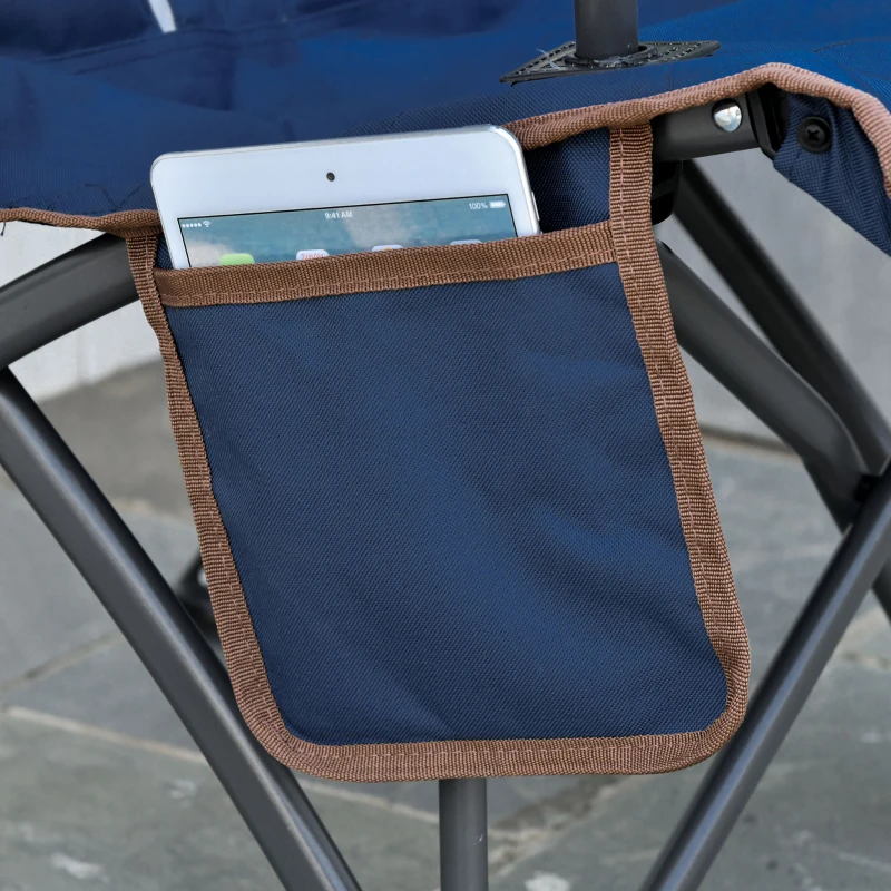 Outsunny Folding Adirondack Chair with padded, Beach Lounge Chair with High Back, Durable Oxford Fabric, Built-In Cup Holder, Bottle Opener, Blue