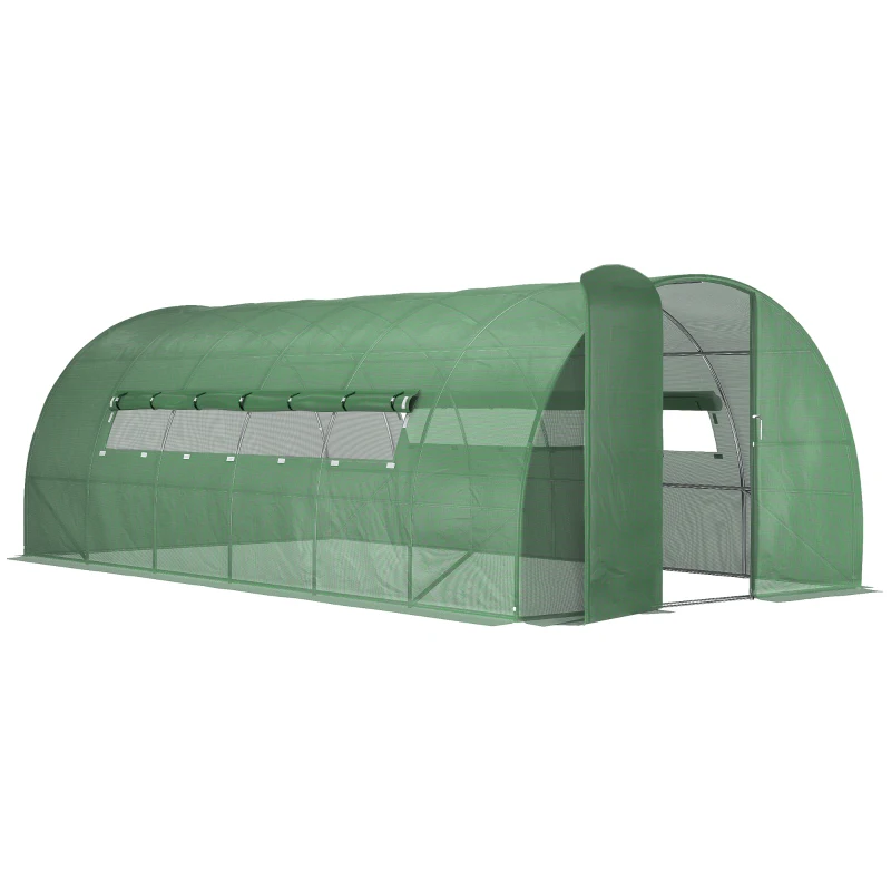Outsunny 19 x 10 x 6.6ft Outdoor Walk-in Tunnel Greenhouse Portable Plant Gardening Warm House with PE Cover Green