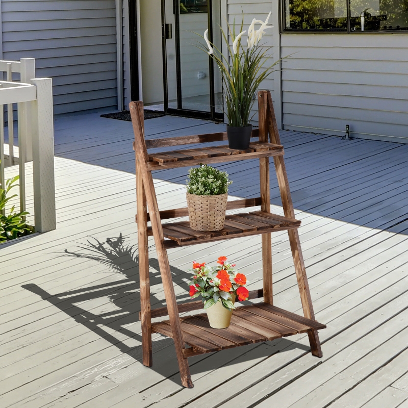 Outsunny 24" x 14" x 37" Wooden 3-Tier Step Style Plant Stand Outdoor Garden Flower Shelf