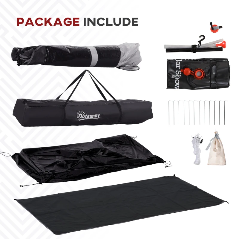 Outsunny Shower Tent w/ Two Rooms, Shower Bag, Floor and Carrying Bag, Portable Privacy Shelter, Instant Changing Room for 2 Person, Black