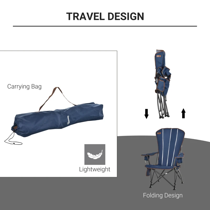 Outsunny Folding Adirondack Chair with padded, Beach Lounge Chair with High Back, Durable Oxford Fabric, Built-In Cup Holder, Bottle Opener, Blue