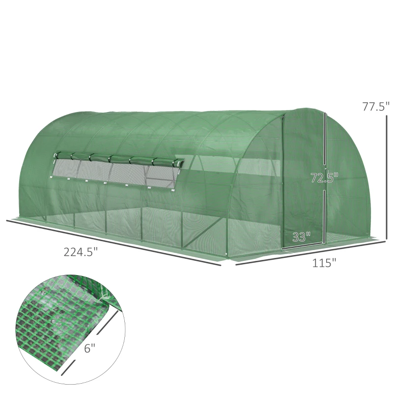 Outsunny 19 x 10 x 6.6ft Outdoor Walk-in Tunnel Greenhouse Portable Plant Gardening Warm House with PE Cover Green