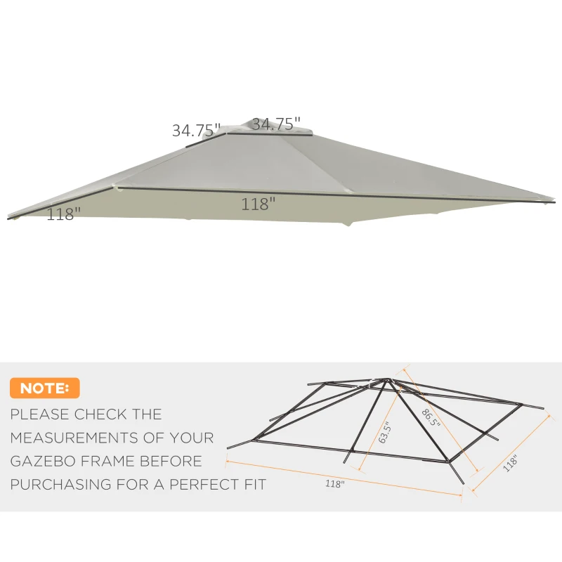 Outsunny 9.6' x 9.6' Square Gazebo Canopy Replacement UV Protected Top Cover Sun Shade Cream White