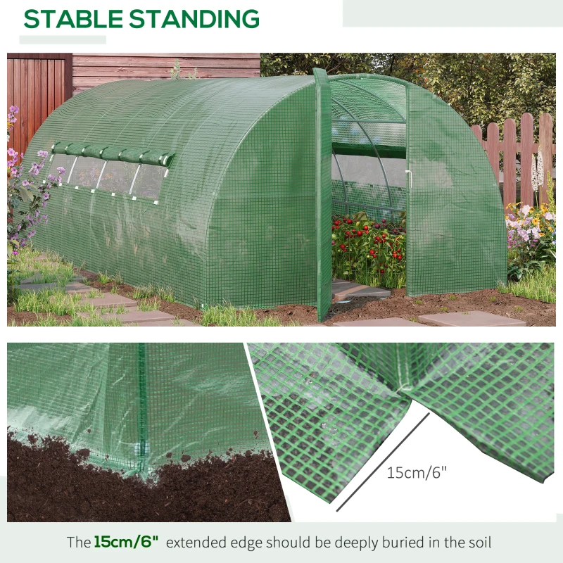 Outsunny 19 x 10 x 6.6ft Outdoor Walk-in Tunnel Greenhouse Portable Plant Gardening Warm House with PE Cover Green