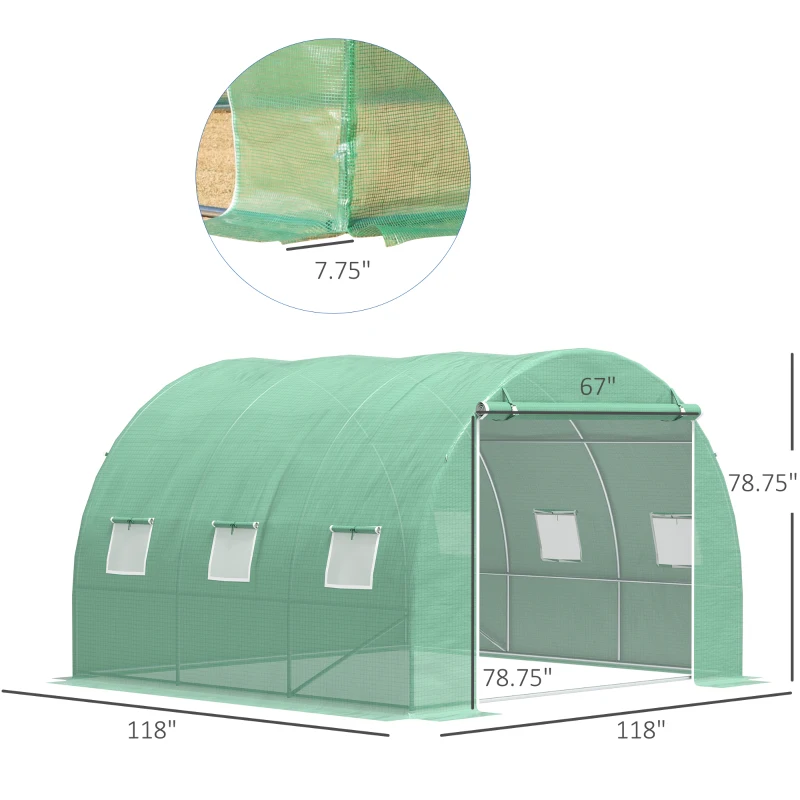 Outsunny 10' x 10' x 7' Walk-in Tunnel Greenhouse with High-Quality Transparent PE Cover, Zipper Doors & Windows