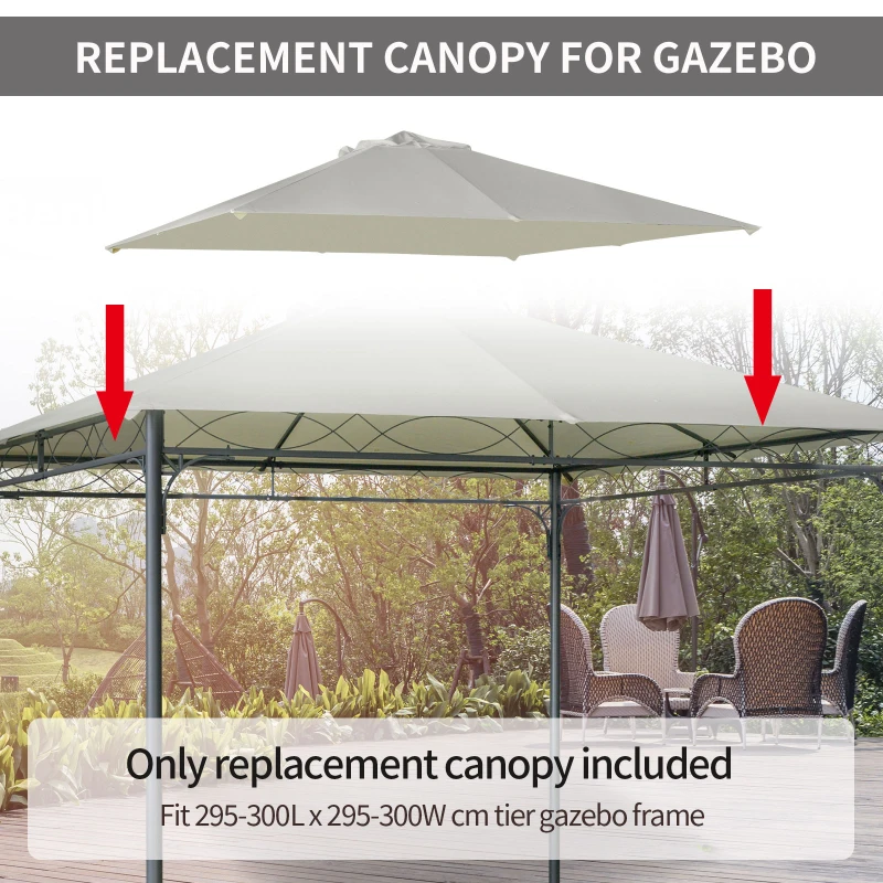 Outsunny 9.6' x 9.6' Square Gazebo Canopy Replacement UV Protected Top Cover Sun Shade Cream White