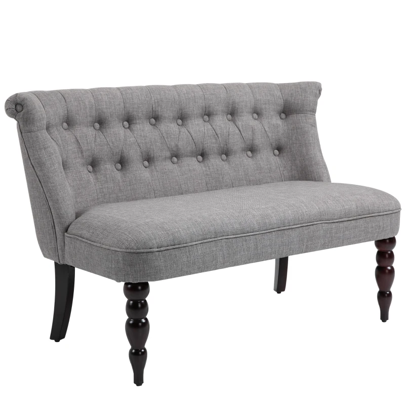 HOMCOM Upholstered Armless Fabric Loveseat with Button Tufted Design for Living Room with Wood Legs, Grey