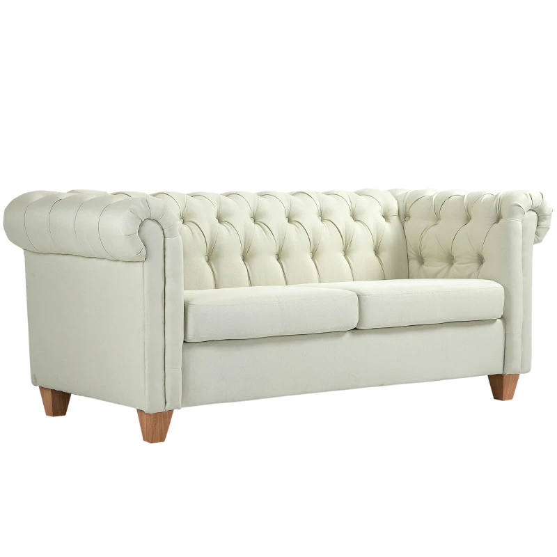 HOMCOM 2-Seater Oversize Loveseat Linen Fabric Sofa Couch 72.8 Inches with Rubberwood Legs & Rolled Arms for Living Room, White