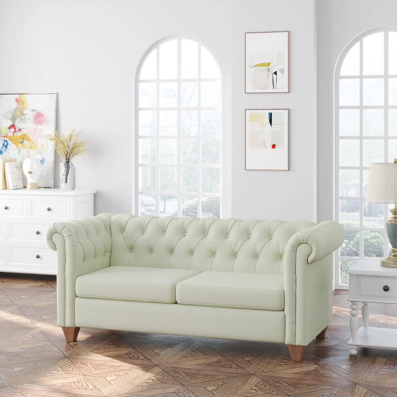 HOMCOM 2-Seater Oversize Loveseat Linen Fabric Sofa Couch 72.8 Inches with Rubberwood Legs & Rolled Arms for Living Room, White