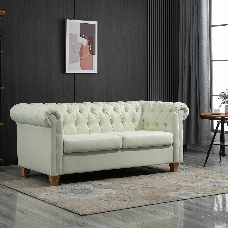 HOMCOM 2-Seater Oversize Loveseat Linen Fabric Sofa Couch 72.8 Inches with Rubberwood Legs & Rolled Arms for Living Room, White