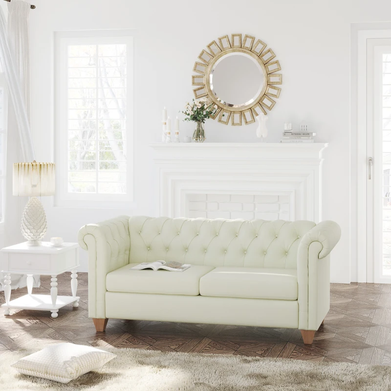 HOMCOM 2-Seater Oversize Loveseat Linen Fabric Sofa Couch 72.8 Inches with Rubberwood Legs & Rolled Arms for Living Room, White