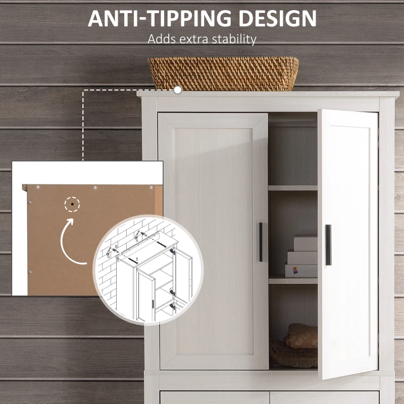 HOMCOM 64" 4-Door Modern Kitchen Pantry Cabinet with 3 Adjustable Shelves White
