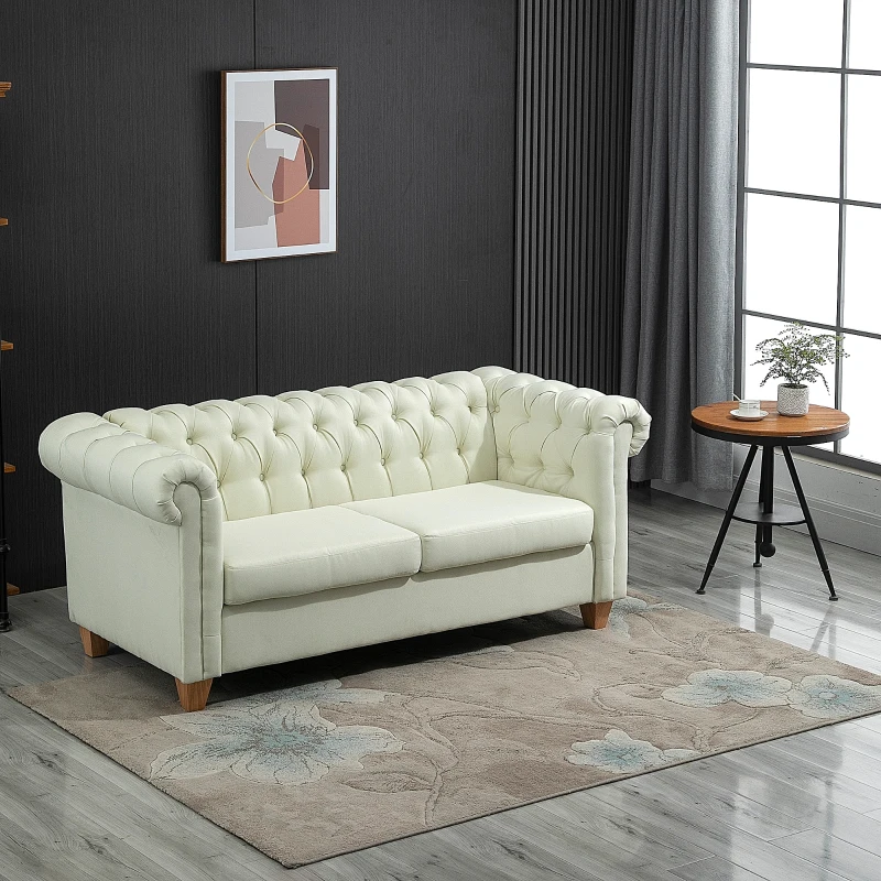 HOMCOM 2-Seater Oversize Loveseat Linen Fabric Sofa Couch 72.8 Inches with Rubberwood Legs & Rolled Arms for Living Room, White