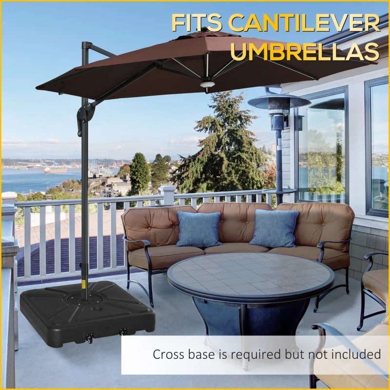 Outsunny Offset Patio Umbrella Base Stand Cantilever Umrella Holder Weight w/ Wheels, Sand or Water Filled, 176 lb Capacity Water or 264 lb Capacity Sand, Black