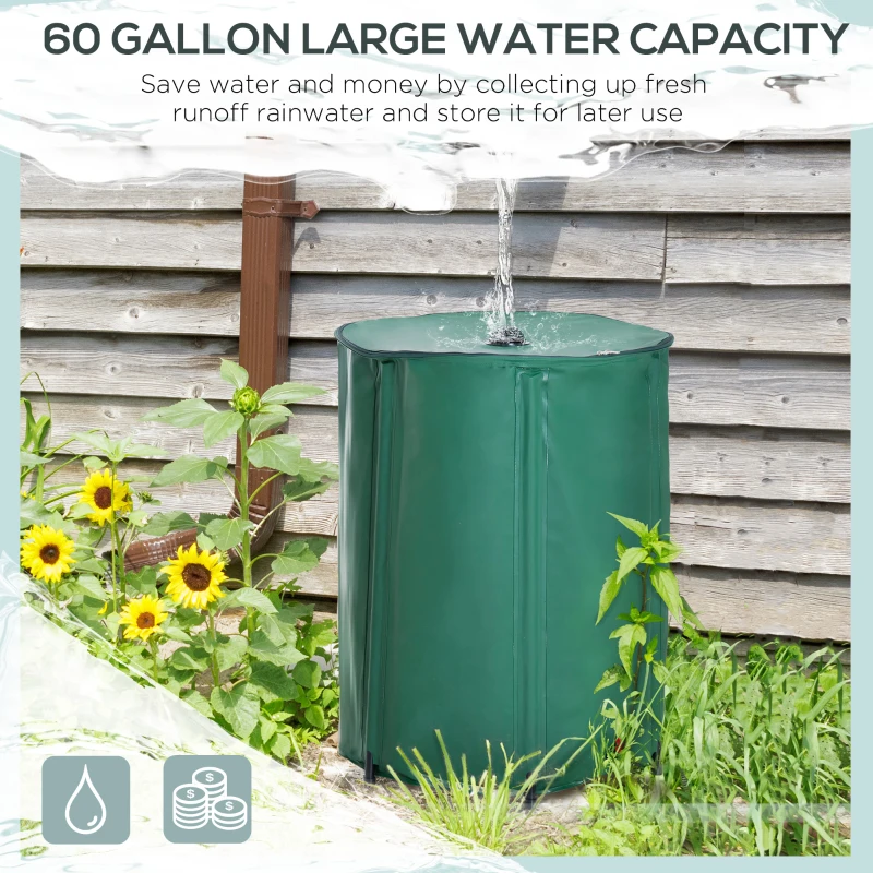 Outsunny 60 Gallon Collapsible Rain Barrel, Portable Water Storage Tank Rainwater Catcher Collection System with Filter Spigot Overflow Kit