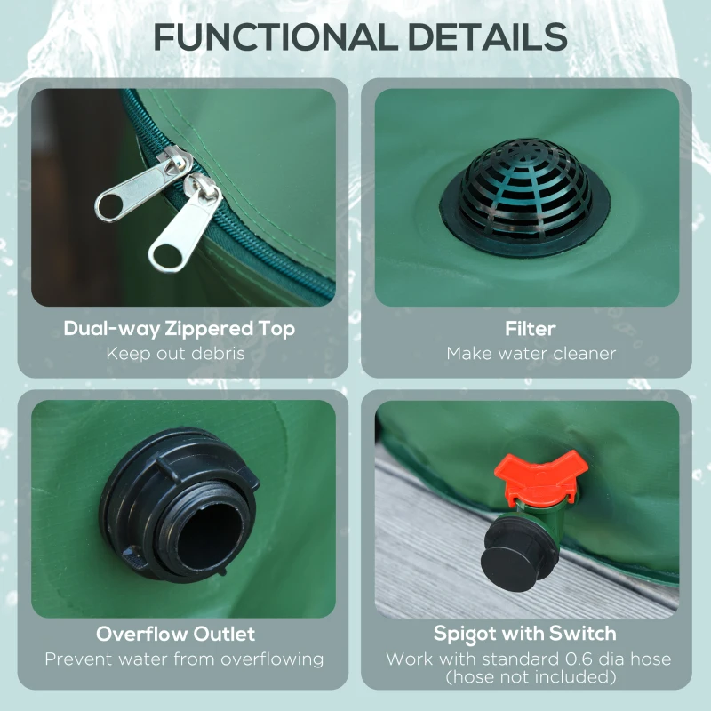 Outsunny 105 Gallon Collapsible Rain Barrel, Portable Water Storage Tank Rainwater Catcher Collection System with Filter Spigot Overflow Kit