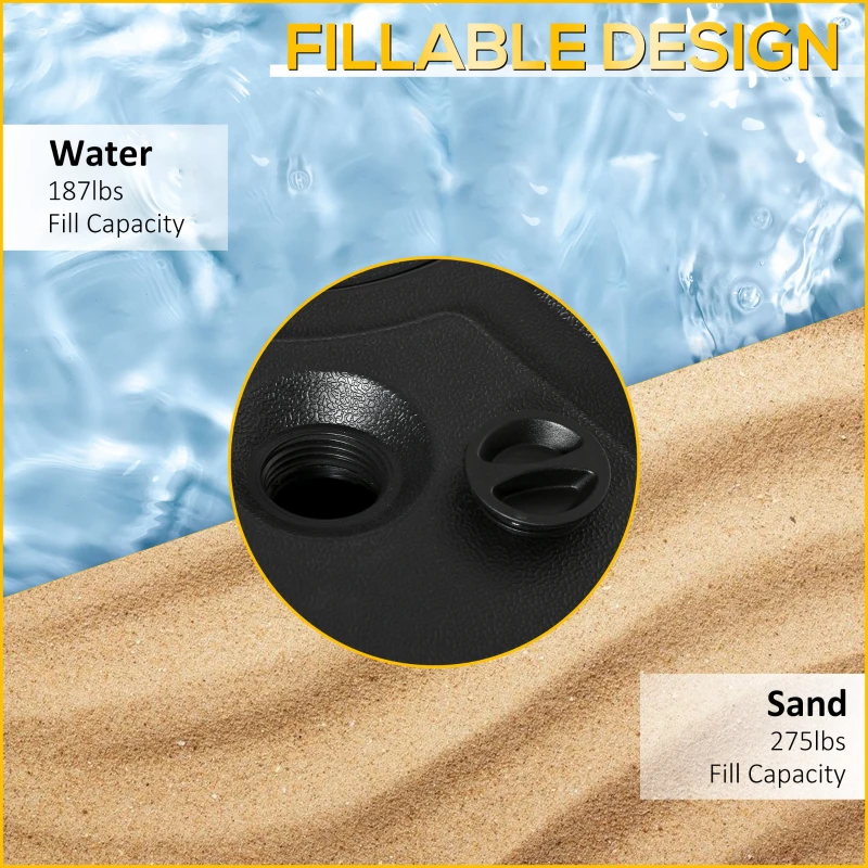 Outsunny Offset Patio Umbrella Base Stand Cantilever Umrella Holder Weight w/ Wheels, Sand or Water Filled, 176 lb Capacity Water or 264 lb Capacity Sand, Black