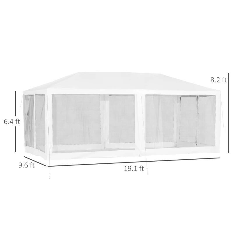 Outsunny 20' x 10' Outdoor Party Tent Gazebo Wedding Canopy with Removable Mesh Sidewalls, White