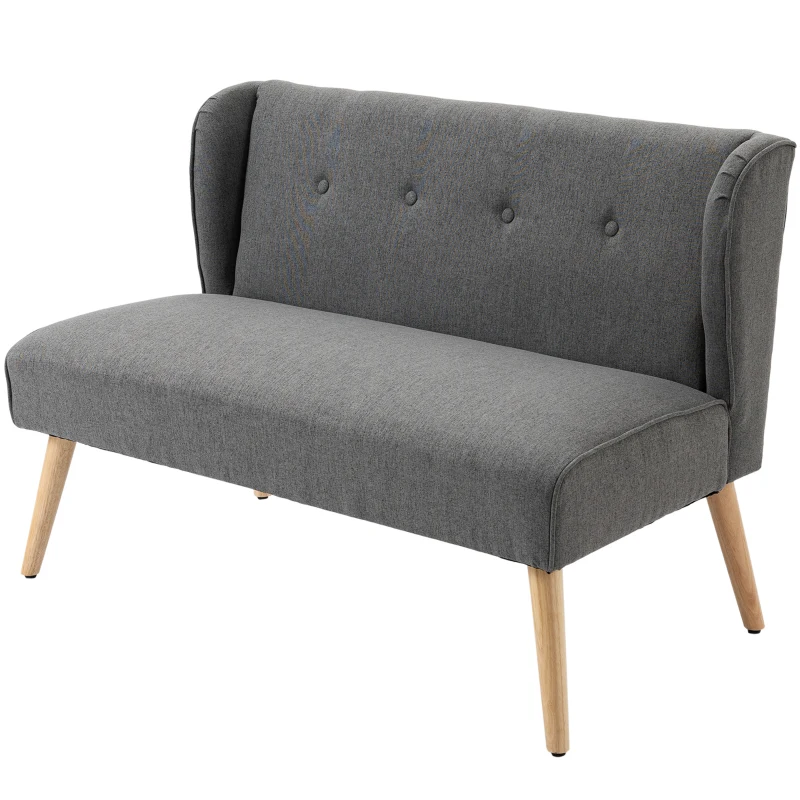 HOMCOM Modern 2-Seat Loveseat, 45" Button Tufted Fabric Upholstered Sofa Couch with Rubberwood Legs for Living Room, Grey