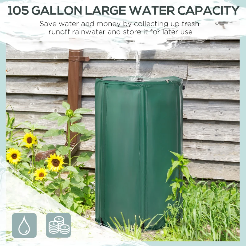Outsunny 105 Gallon Collapsible Rain Barrel, Portable Water Storage Tank Rainwater Catcher Collection System with Filter Spigot Overflow Kit