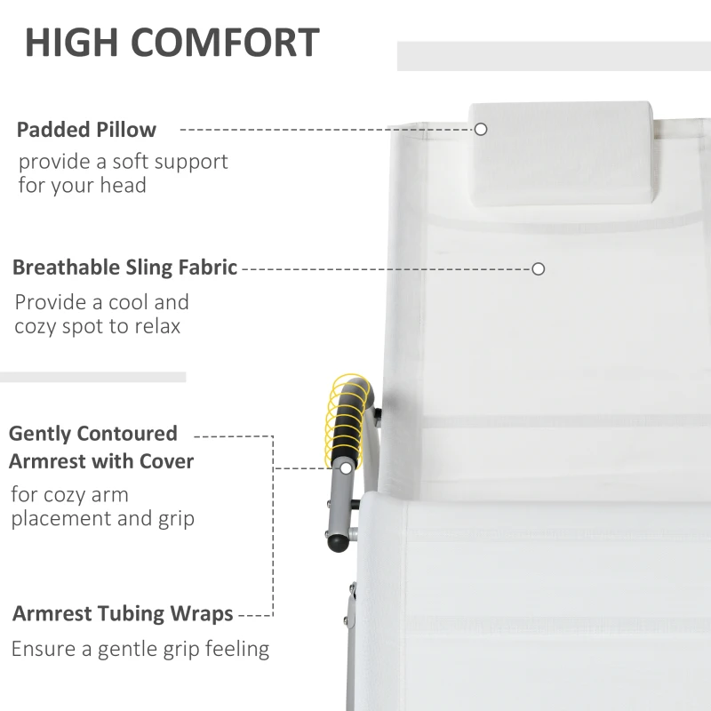 Outsunny Rocking Chair, Zero Gravity Patio Chaise Garden Sun Lounger, Outdoor Reclining Rocker Lounge Chair with Detachable Pillow for Lawn, Patio or Pool, White
